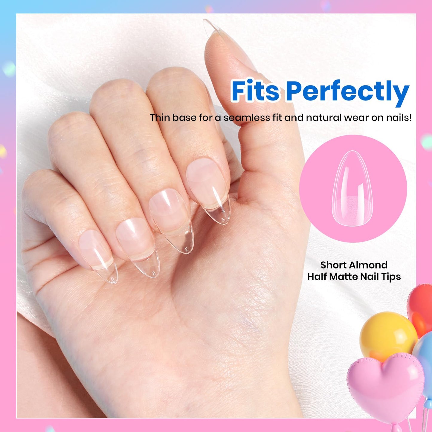Beetles Soft Gel Nail Tips Short Almond 288pcs in 12 Sizes, Etch-X Pre-Etched Full Cover Acrylic Fake Nails Art, Salon Quality Nail Supplies, Easy DIY Nail Extension or Press On Nails, Gift for Women
