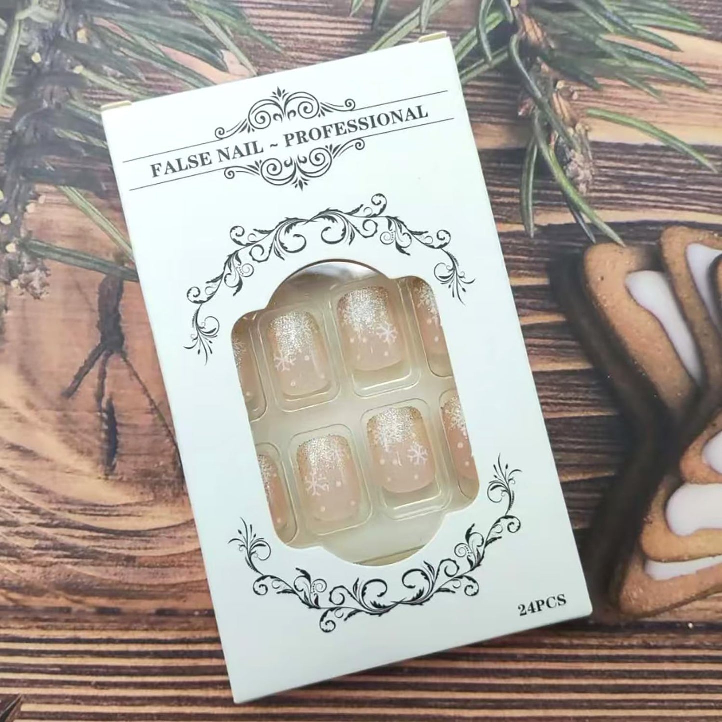 Christmas Short Press on Nails Matte Square Fake Nails with Gold Glitter Designs Black Snowflake False Nails Christmas Snowflake Artificial Acrylic Nails Christmas Stick on Nail for Women Girls 24Pcs