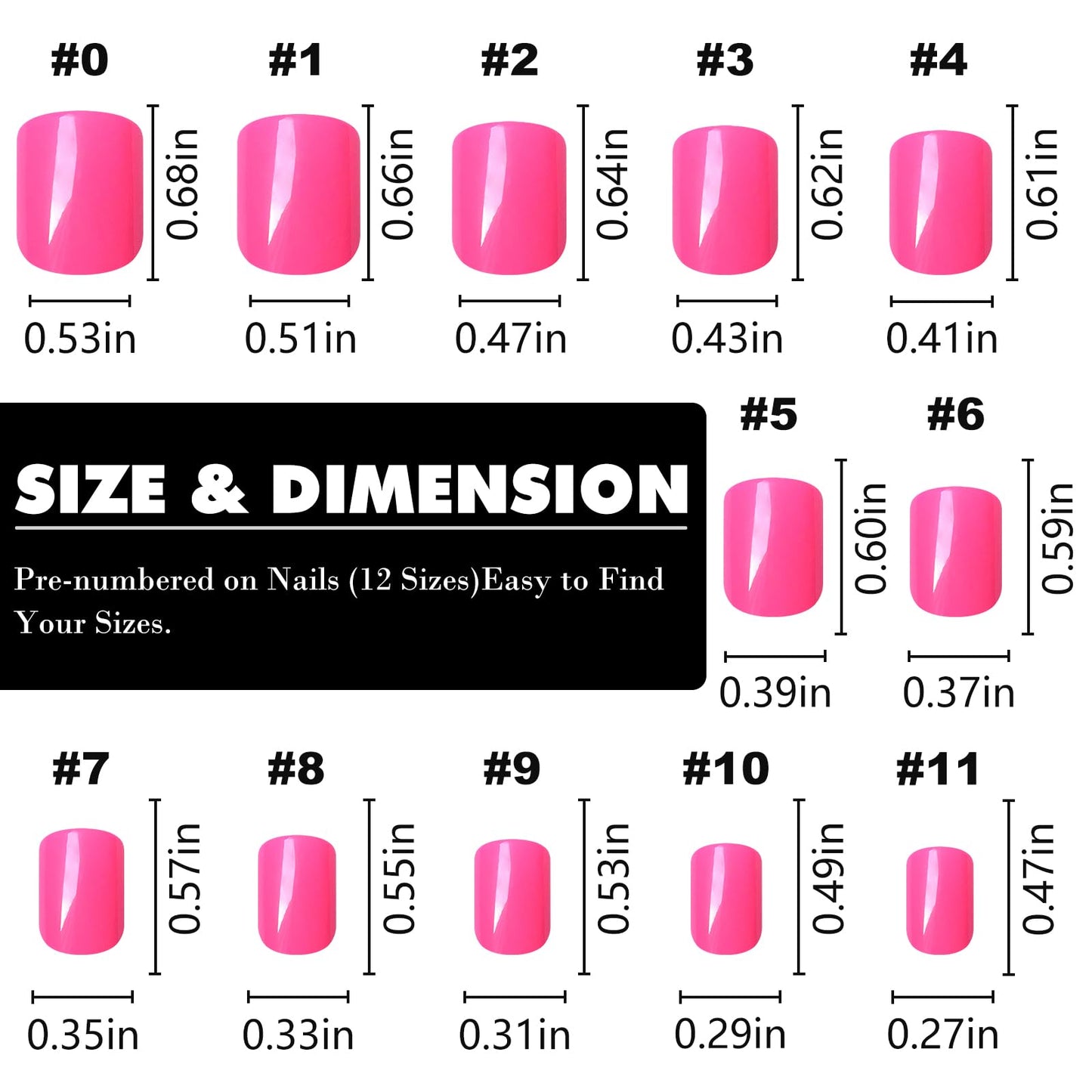 LuckForever Short Press on Nails 240pc Glossy Hot Pink Press on Nails Short Square Round Fake Nails Full Cover 10 Sheets Nail Adhesive Tabs,Small Wooden Sticks and Nail Files False Nails for Women