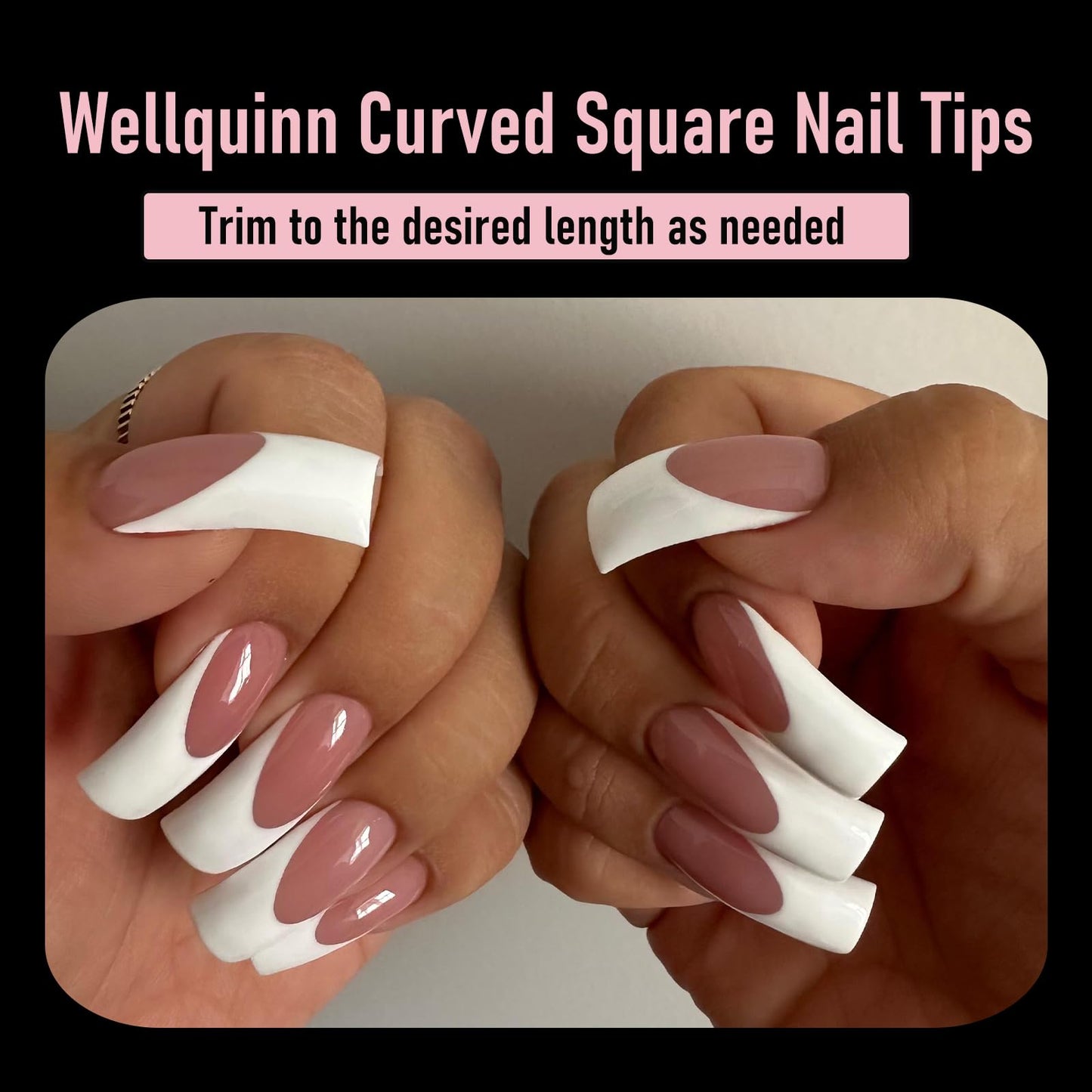 Wellquinn Curved Nail Tips Square Press on Full Cover Thicker Extra Curve Gel x Thick Long Acrylic Fake Nails, Clear Hard Gel French XXL False Nails for Nail Extension 12 Sizes 240 Pcs Q54 Pro