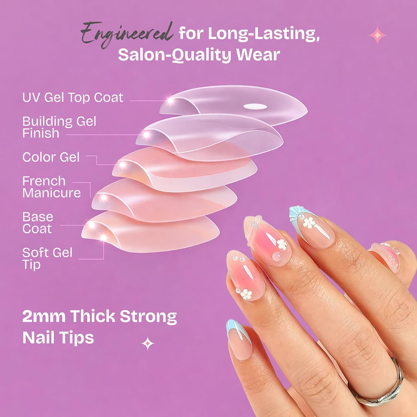 RPNZL Press On Nails - Love Beam | Heart Cat Eye, UV Finish Almond Nails, Salon Quality | 32 Nails, 16 Sizes Kit with Glue and Adhesive Tabs I Female Founded - Beauty, Self Care