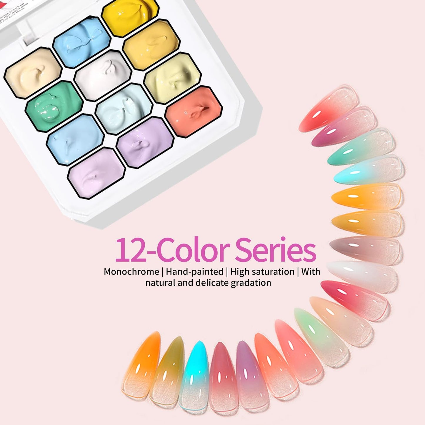 AOBOO Pat Painting Gel Gradient Nail Art 12 color Ombre Nail Polish With 100pcs Nail Sponges & Grabbing Pen For Completion Of Painting Glue For Nail Art Complex Design (c1)