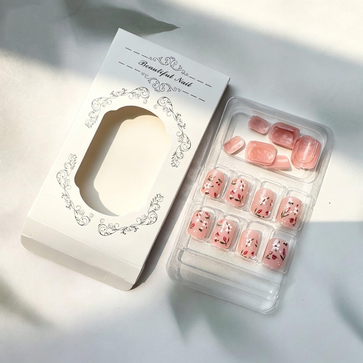 Spring Press on Nails Short Square Fake Nails Bee Flower False Nails Nude Pink Insect Floral Fruit Glue on Nails Full Cover Summer Acrylic Nails Glossy Artificial Stick on Nails for Women Manicure