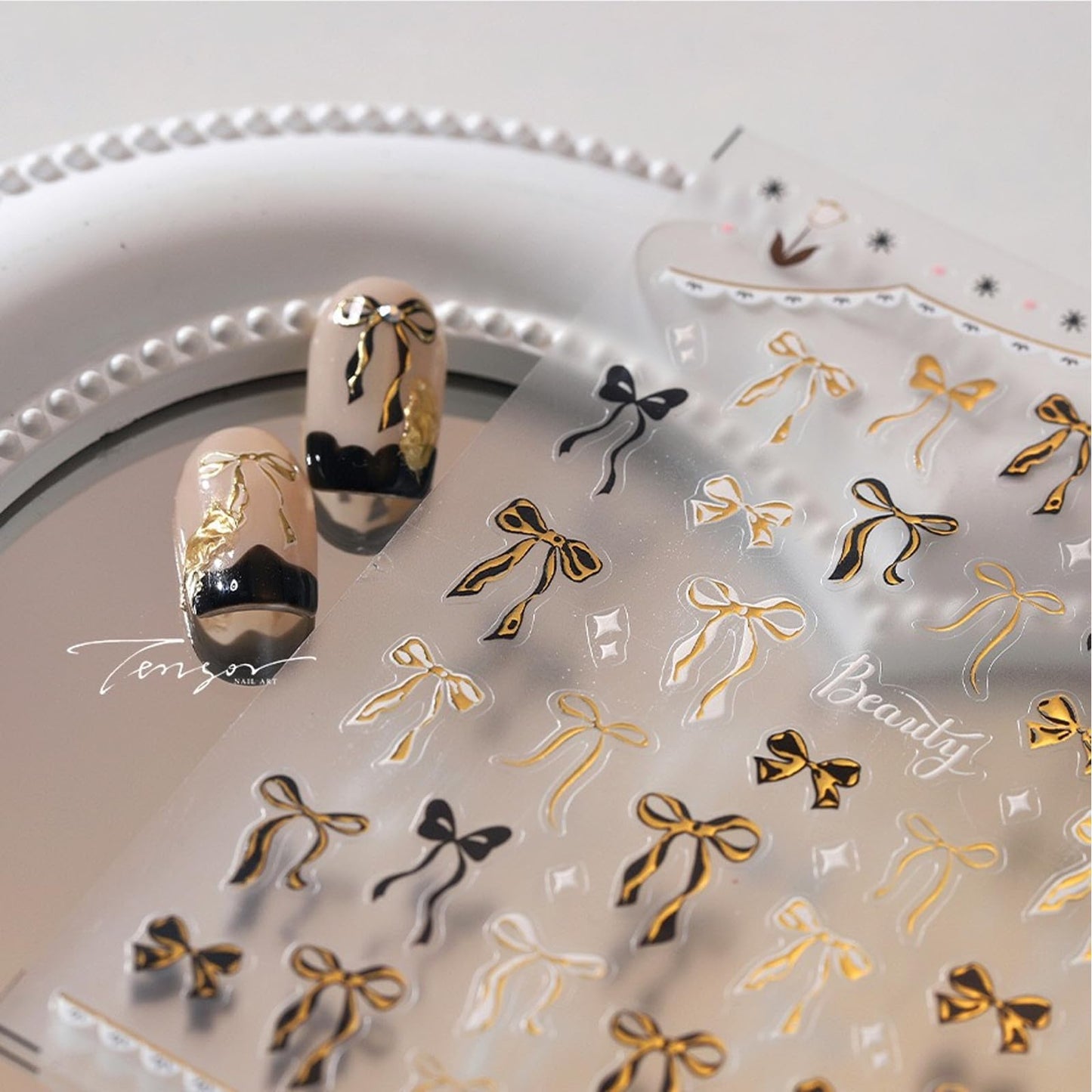 Gold Black Bow Nail Art Stickers Valentines Stickers 5D Embossed Bowknot Nail Sticker Cute Self-Adhesive Silver Ribbon Decals for Women Girls Chtistmas Acrylic Nails Manicure DIY Nail Supplies