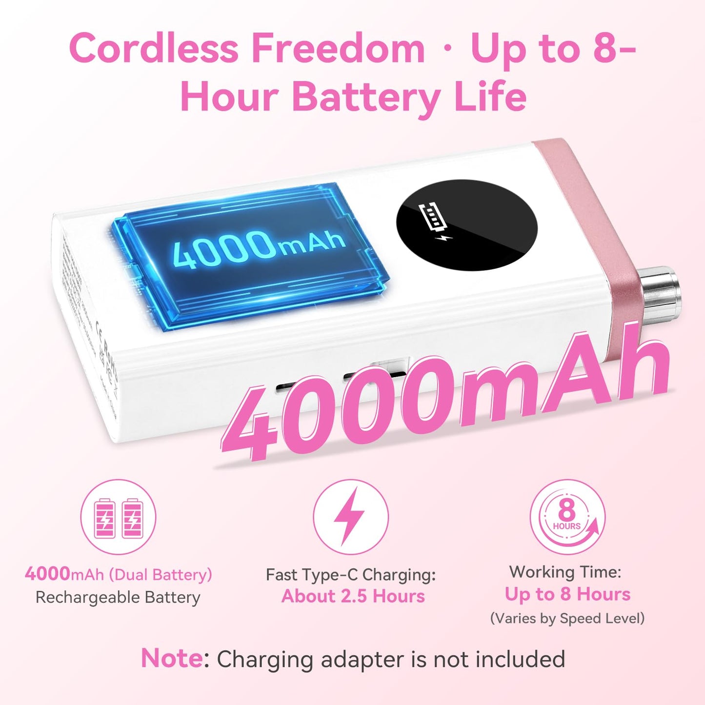 Makartt Cordless Nail Drill 30000RPM - Rechargeable Electric Nail File for Beginners & Pros Ready, Quiet 8H Efile Kit for Acrylic & Gel Removal, 48W Carbon Motor with LCD, Home & Beauty School, White