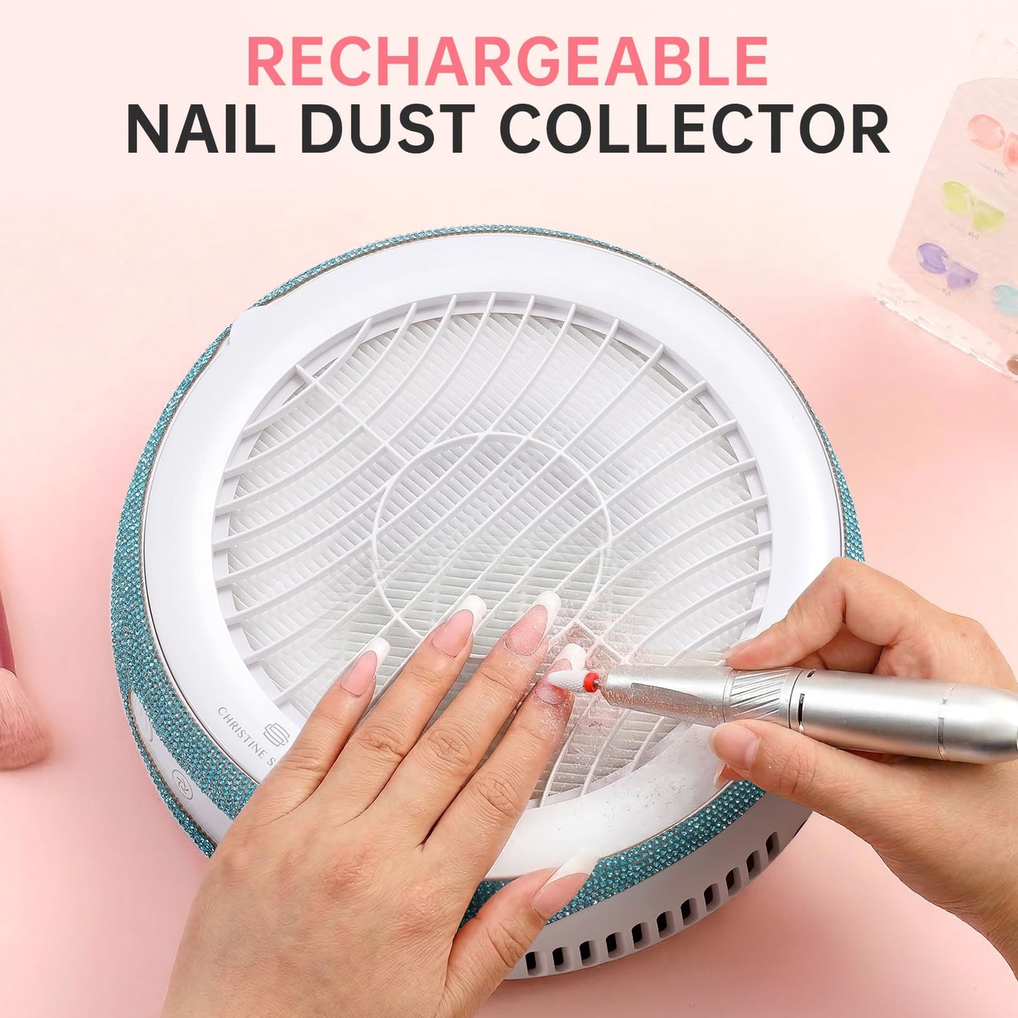 CHRISTINE SHELLY Nail Dust Collector, Cordless Dust Collector Nail Tech, Powerful Vacuum Fan Vent Dust Collector Extractor Dust Suction Machine for Acrylic Nails Polishing, Low Noise, Nail Salon&Home