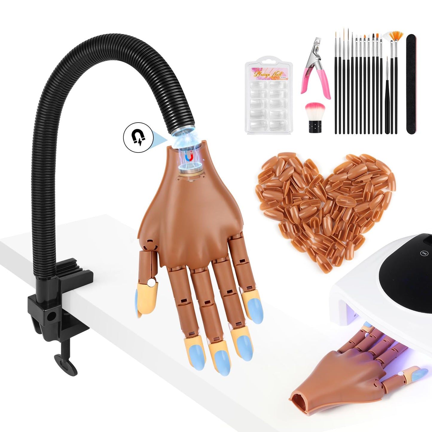 Adonafy Practice Hand for Acrylic Nails: Detachable Magnetic Practice Hand for DIY Nail Art - Realistic Flexible Fake Hand Manicure Training Finger at Home for Beginners