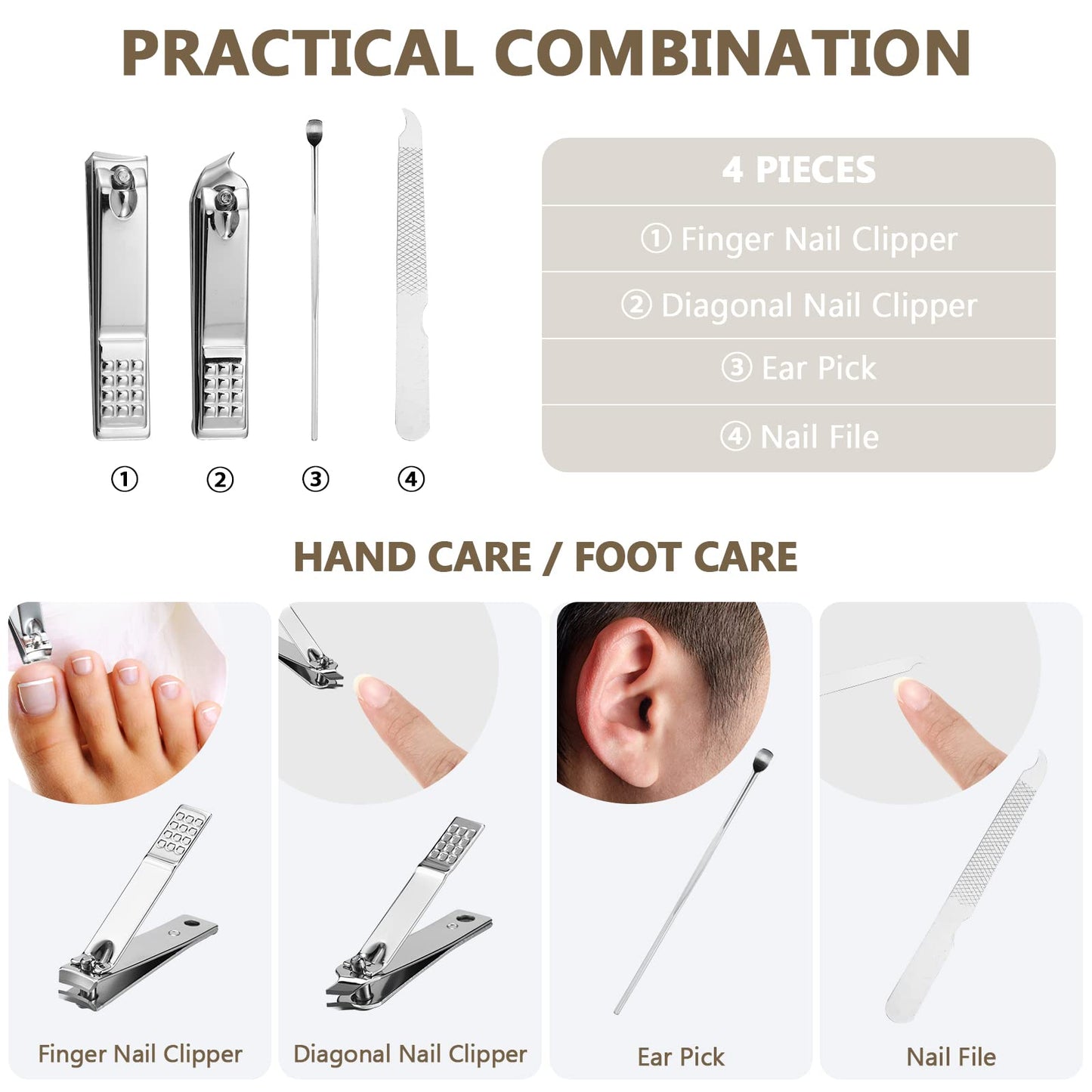 Geosar 12 Sets Manicure Gifts Bulk Nail Clippers Pedicure Kit Stainless Steel Professional Pedicure Grooming Kits Nail Care Tools with Travel Case for Women Men Hand Foot Birthday(Brown)