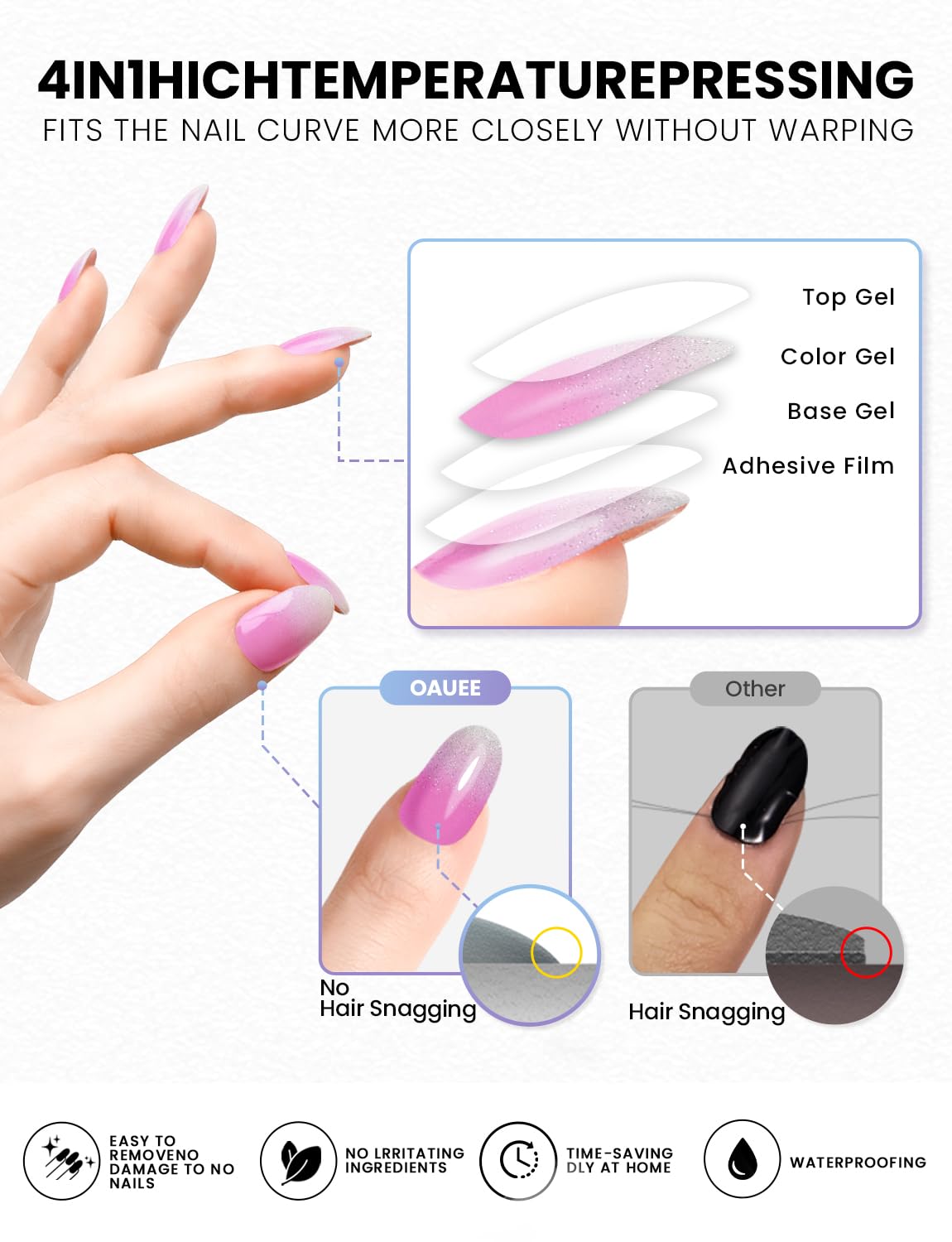 Oauee Semi Cured Gel Nail Strips | Built-In Gel Top Coat | UV Light Required | Salon Quality, Easy Application And Removal (Lilac Gleam)