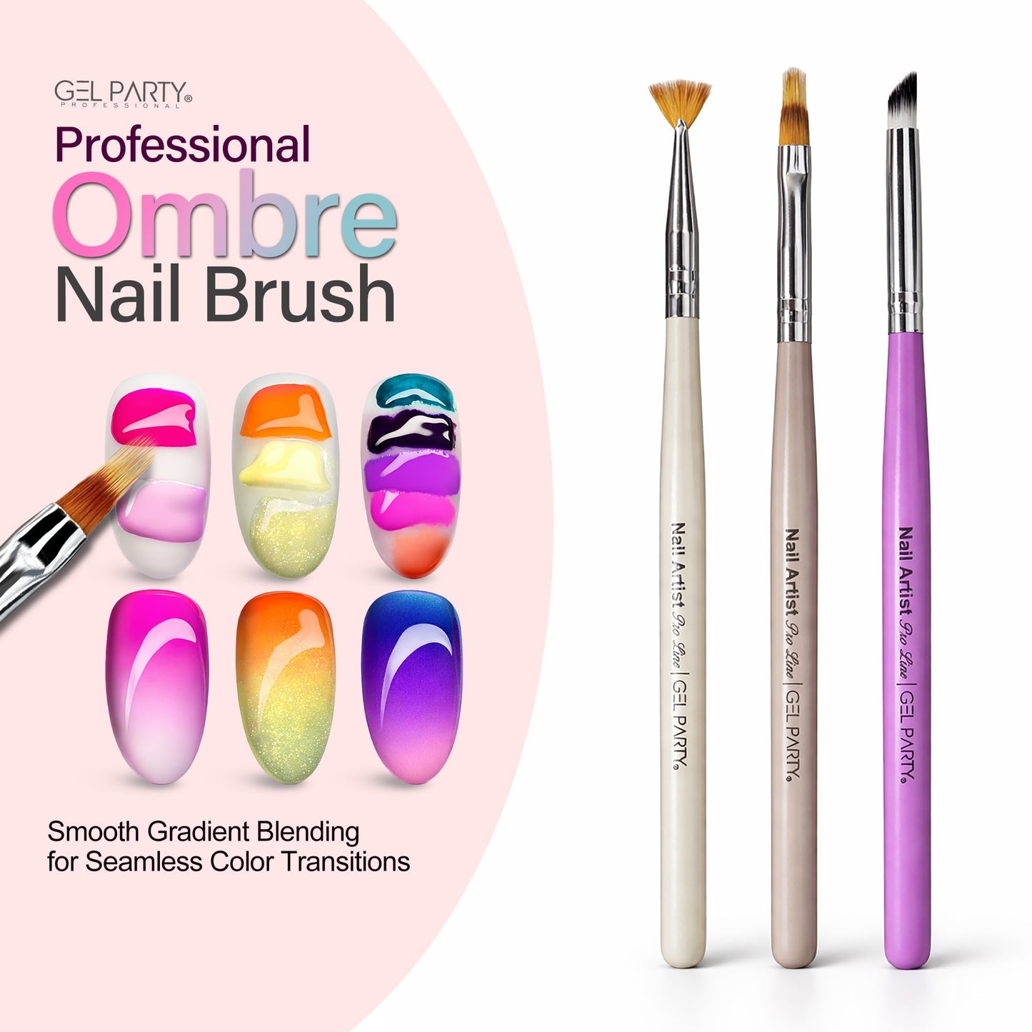 GEL PARTY Professional Nail Art Brush Kit – 21 Pcs Pastel Color Detail Brushes Set for Gel, Acrylic, Ombre & Nail Painting – Salon & DIY Use