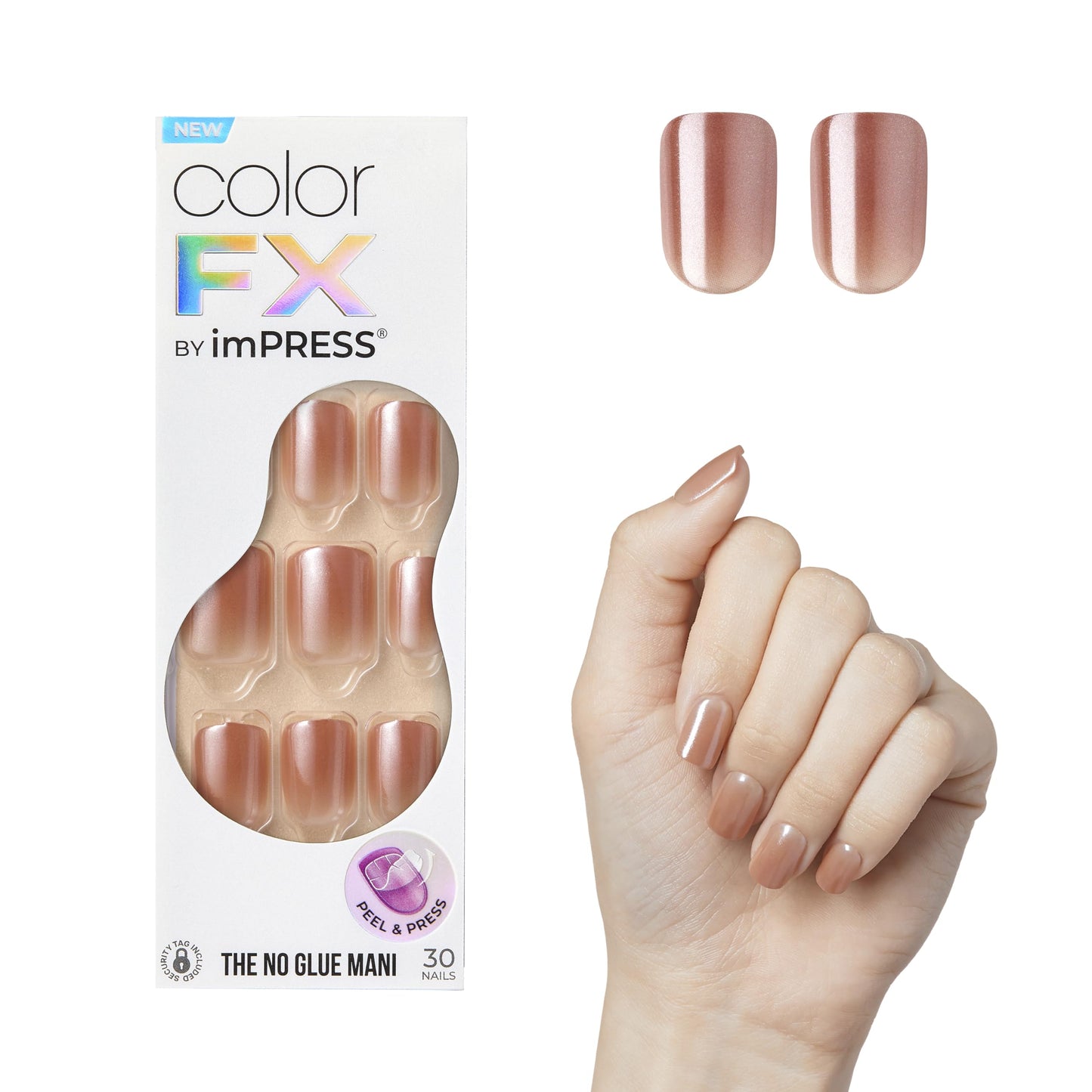 Kiss Impress No Glue Mani Press On Nails, ColorFX, 'Last Call', Pink, Short Size, Squoval Shape, Includes 30 Nails, Prep Pad, Instructions Sheet, 1 Manicure Stick, 1 Mini File