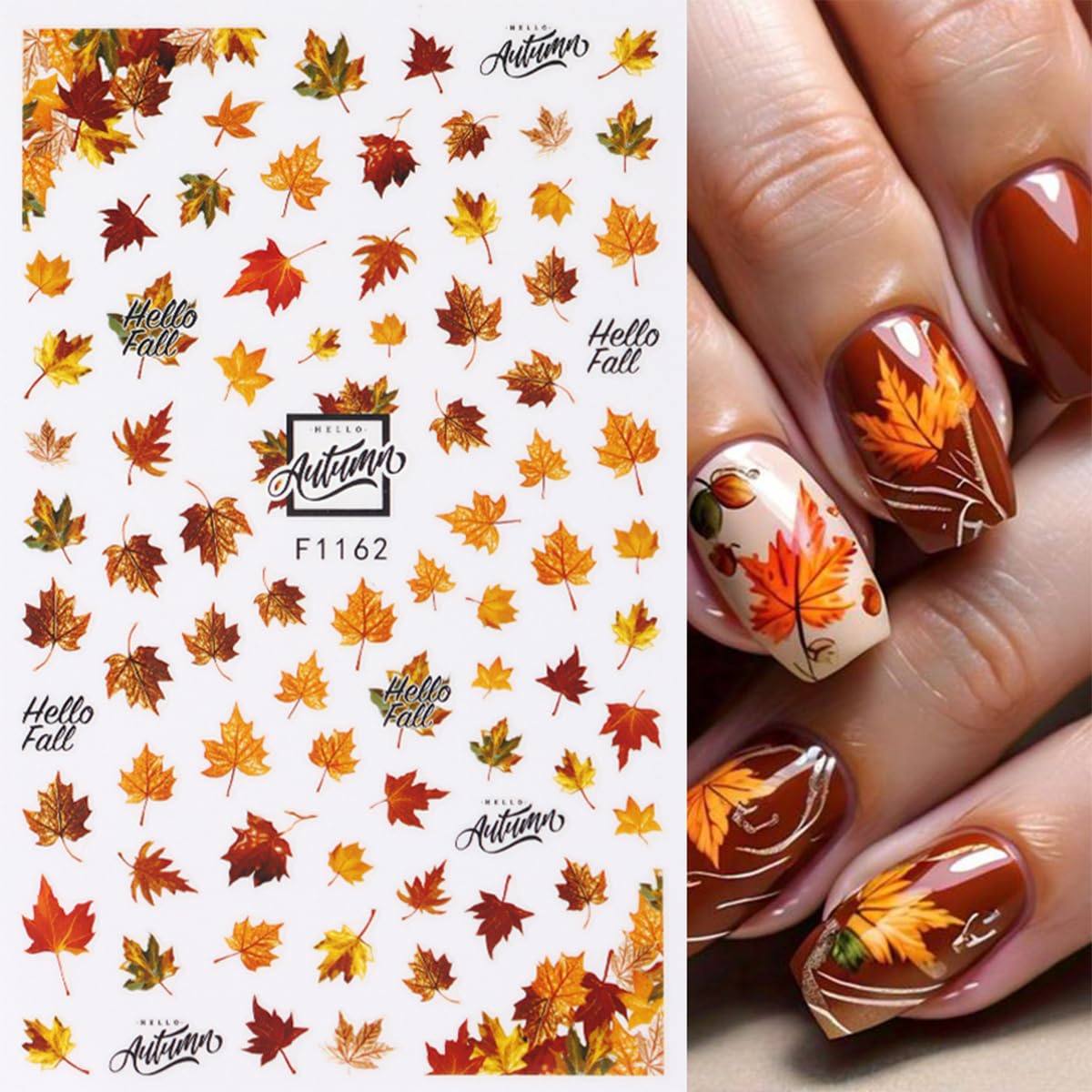 6 Sheets Fall Nail Stickers for Nail Art Thanksgiving Maple Leaf Nail Art Stickers Decals Autumn Pumpkins Mushroom Nails Decorations 3D Self-Adhesive Maple Leaves Nails Design Stickers for Women Decor