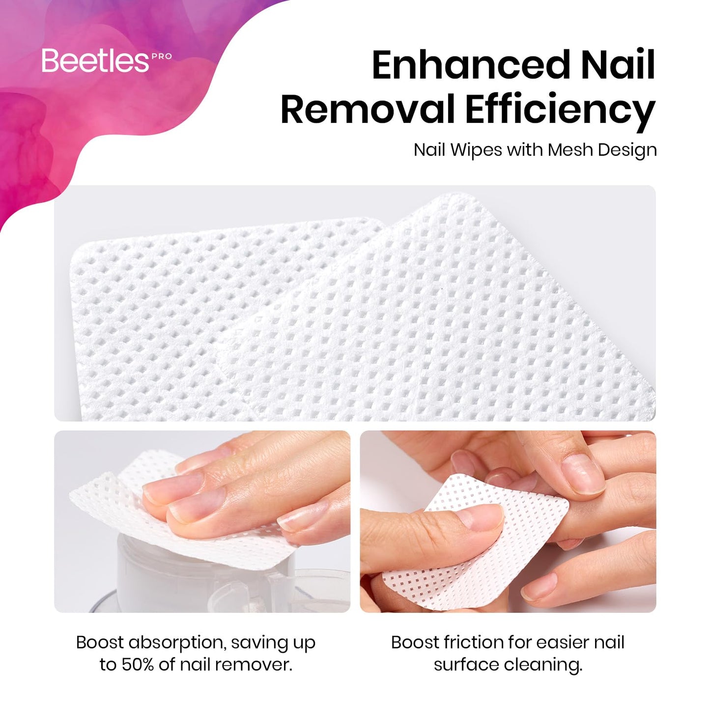 Beetles Pro 600-Pcs Lint Free Nail Wipes – Professional Soft Cleaning Wipes Nail Polish Remover Pads Non-Woven Fabric Nails Cleaning Pads for Nails Care, Gel Polish – Salon Quality Manicure Tool