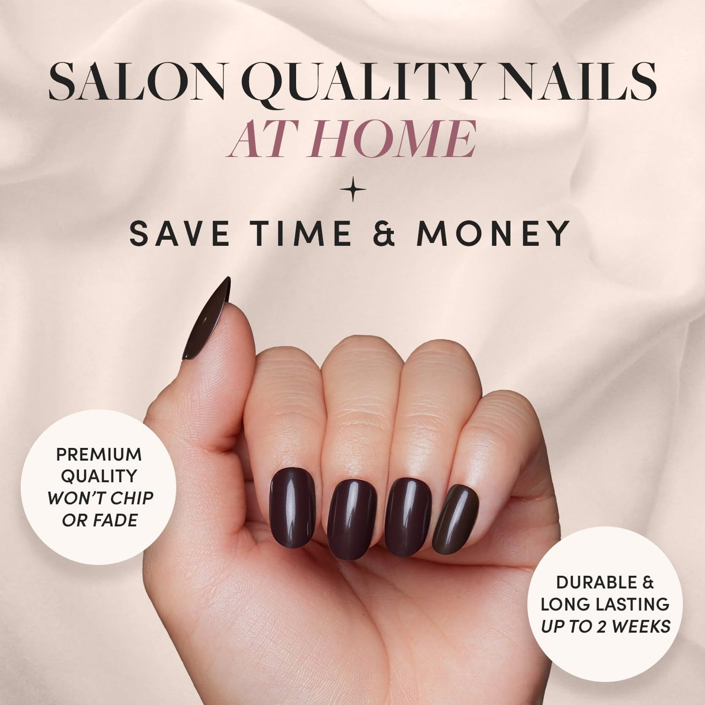 Glamnetic Press-On Nails Bundle - Bark Brown & Caviar | Dark Brown Short Round False Nails | Short Almond Black French Tip False Nails | Reusable, Salon-Quality Nail Kits