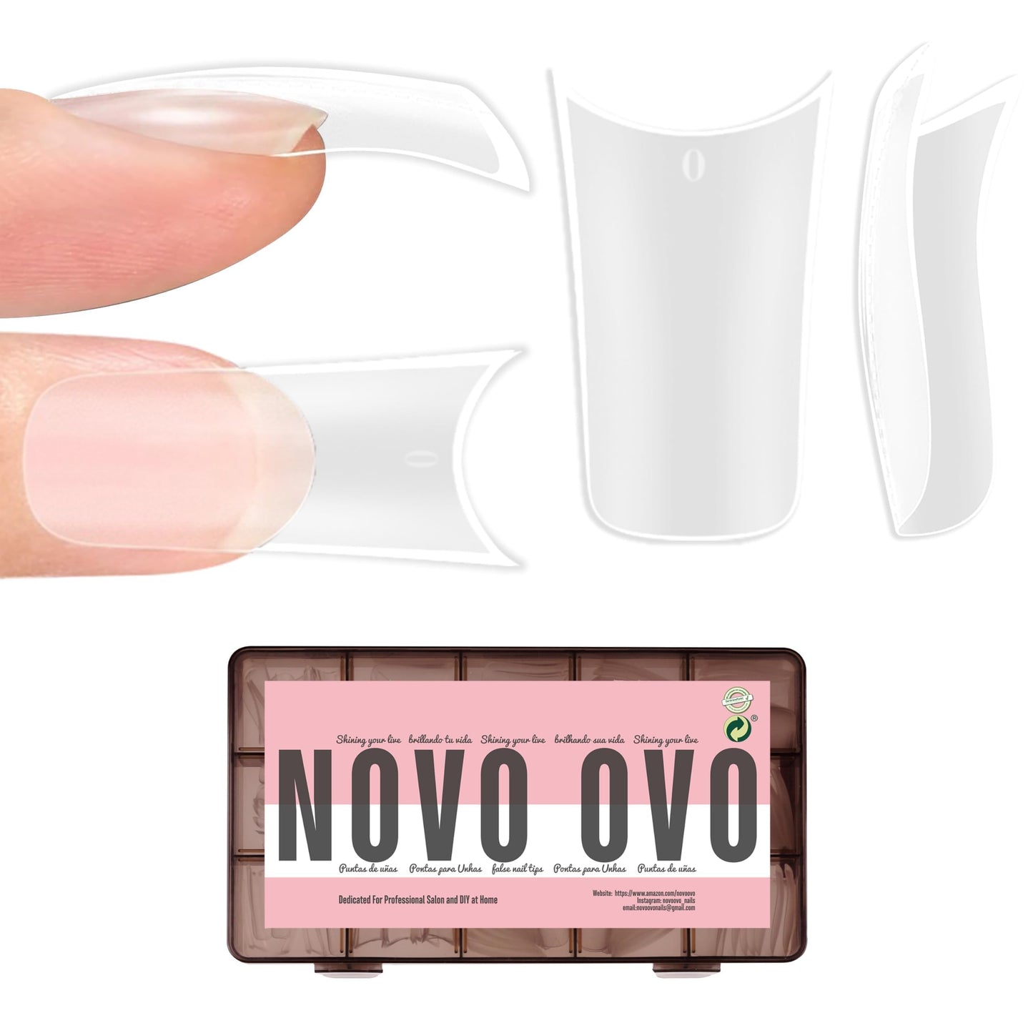 NOVO OVO Halloween Extra Thick Duck Feet Nail Tips Full Cover for Press on Acrylic with Moon Curve, Medim Long Clear Pre-Etched Matte Flare Wide French Soft Gel False Nail Extension x 15 Sizes 150 pcs