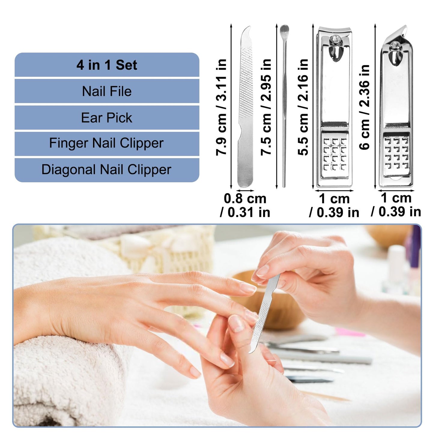 20 Sets Manicure Set Bulk, Nail Clippers Kit Stainless Steel Fingernail Clippers Set, Sturdy Nail Tip Cutter Trimmers Professional Grooming Toenail Clippers Personal Pedicure Kits Gift (Blue 4 in 1)