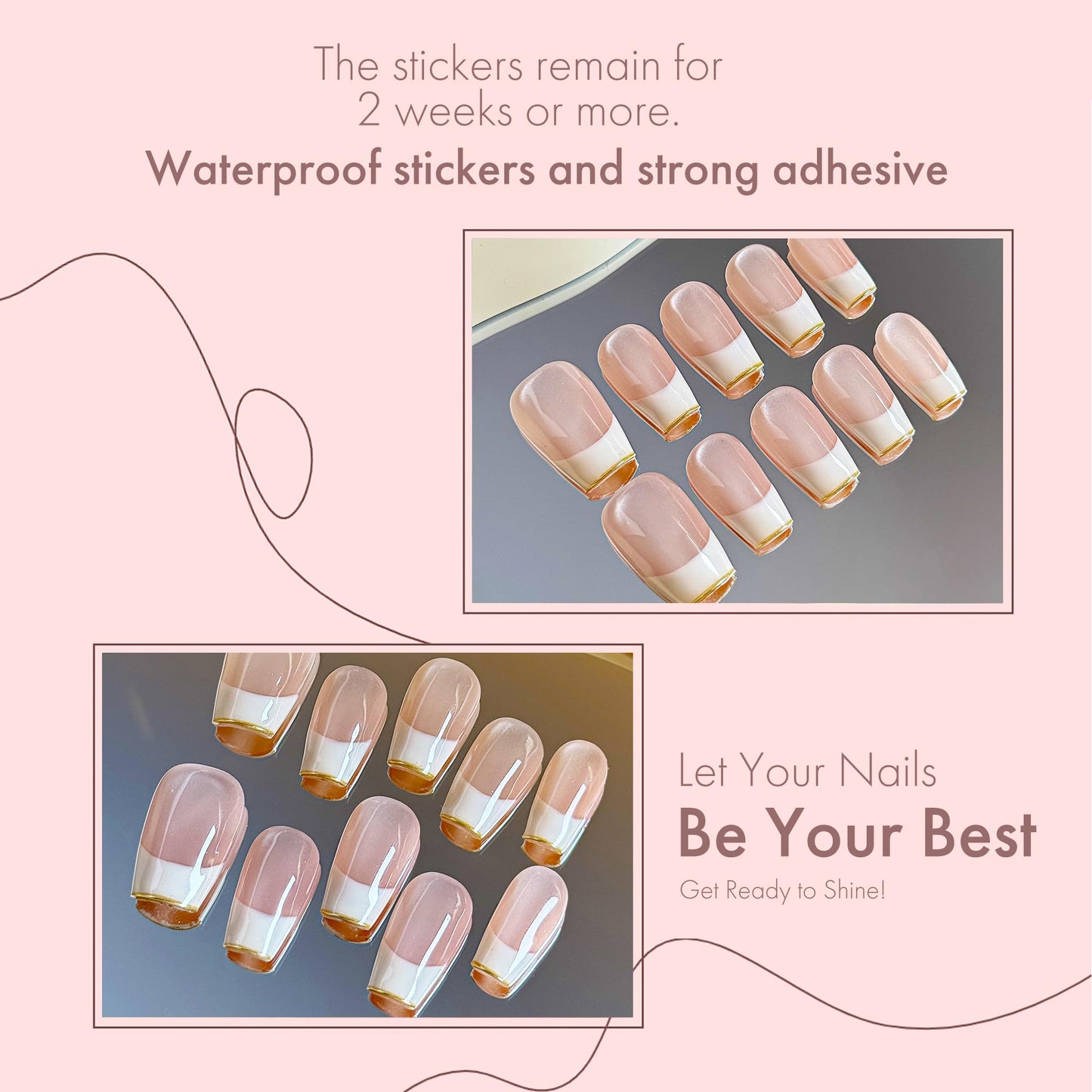 Pure Grace Nude French Tip Press On Nails 10PCS, Classic French Manicure Fake Nails with Soft Nude-Pink Base & Crisp White Tips, Elegant Minimalist Acrylic/UV Gel Press-Ons for Women (light pink, S)