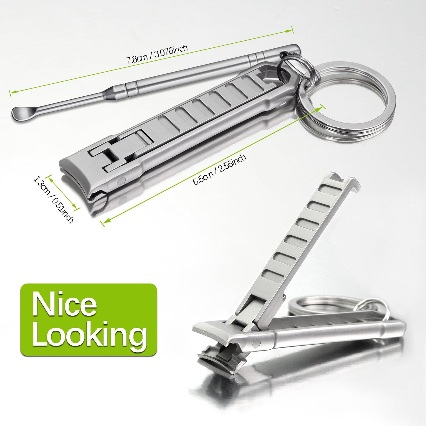 VOGARB Portable Nail Clippers for Natural Fingernail and Toenails, UItra Thin Stainless Steel Sharp Wide Jaw Folding Travel Finger Nail Cutter with Keychain and Earpick for Men, Women, Adults