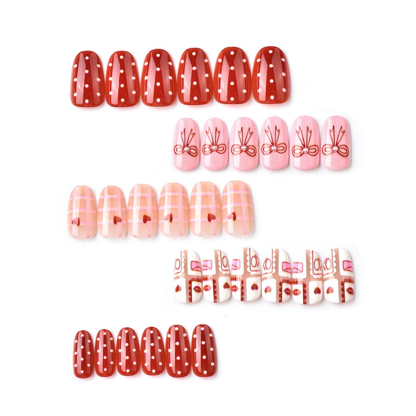 octoswave Press on Nails Short Almond Fake Nails Cute Pink Artificial Nail Glossy Bow Pearl Charm Stick on Nail for Women 24pcs