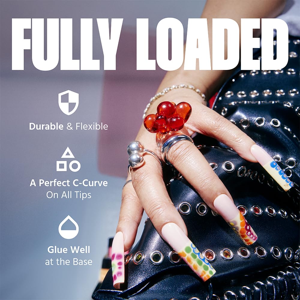 V Beauty Pure Stiletto Nail Tips - Stiletto, Long, Acrylic Nail and Gel Tips, Curved Extension, Professional Long Flexible Fake Nails with the Perfect C Curve, Half Cover and Clear - 504 pcs