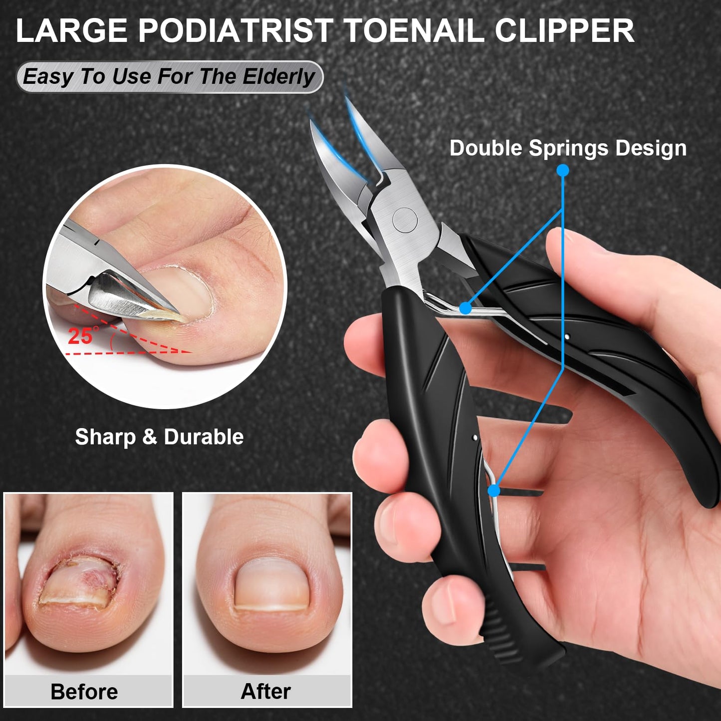 2026 Toenail Clippers for Thick & Ingrown Nails, Professional Nail Clipper Set with Pedicure Tool, Super Sharp Fingernail Cutter with Catcher, Podiatrist Toe Nail Clippers Kit for Seniors, Men & Women
