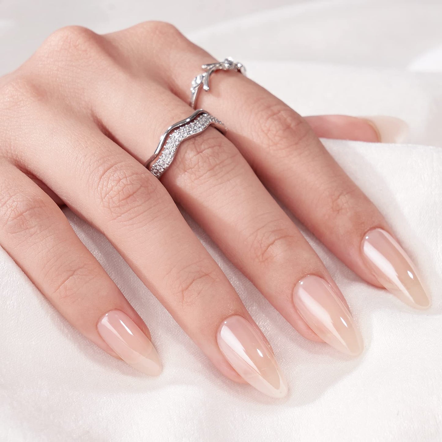 Press On Nails Short Medium - Made by Soft Gel Light Weight & Fit Perfectly,Chrome Press on Nails and White Fake Nail with Nail Glue, Stick On Nails in 15 Sizes - Glazed Donut & Cream Puff