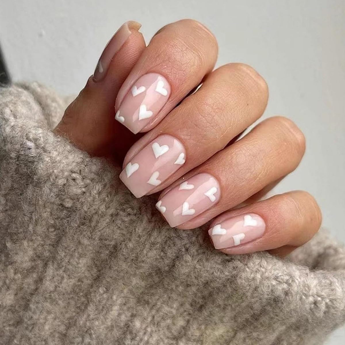 6 Packs (144 Pcs) Square Press on Nails - French Tip, Red, Heart False Nails - Short, Medium Glue on Fake Nails for Women - 12 Sizes, 6 Styles