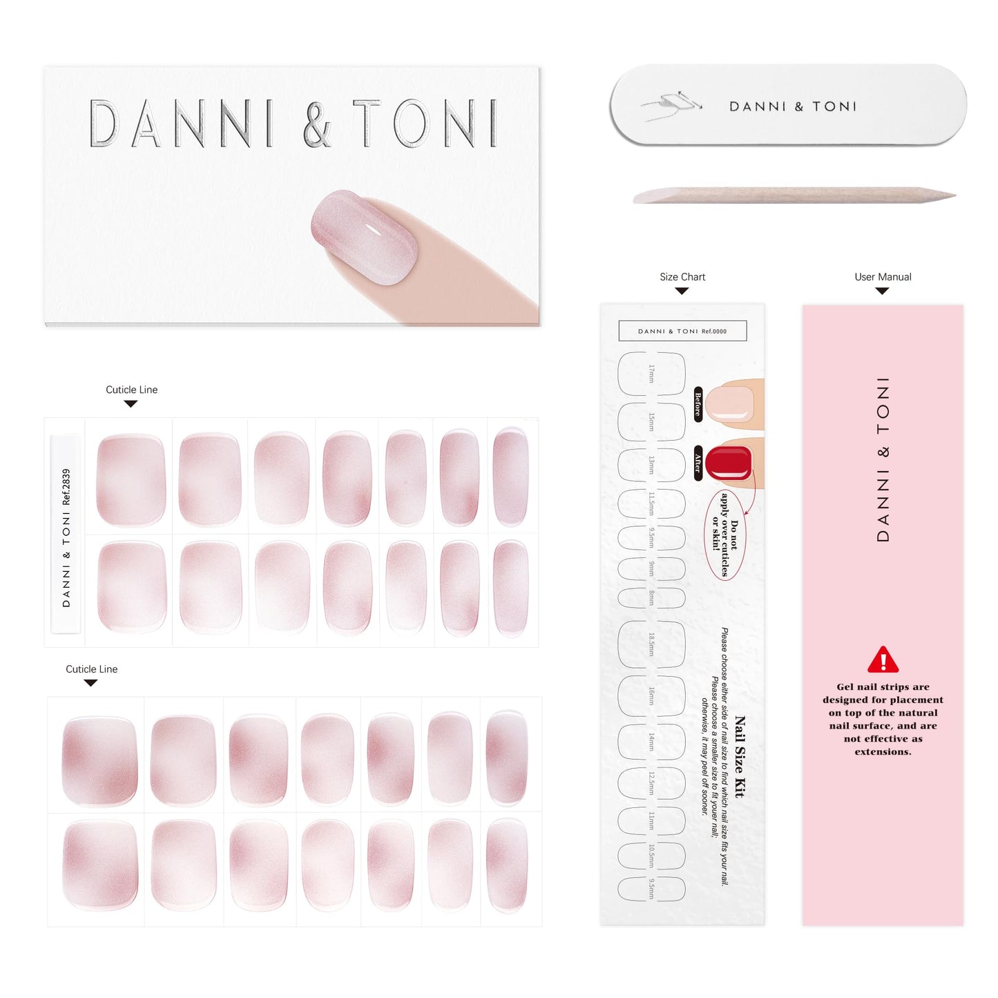 DANNI & TONI Semi Cured Gel Nail Strips Pink Tie Dye Mirror Gel Nail Wraps 28 Stickers | Rosy Halo