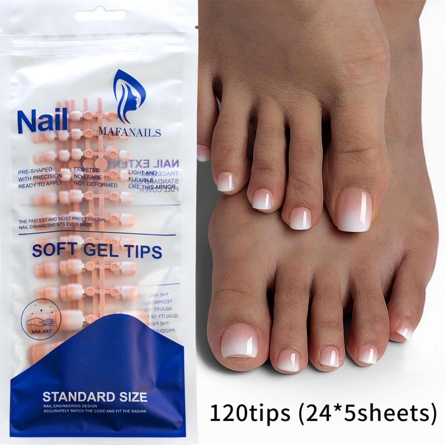 120Pcs Toe Nail Tips - Maigitur Short Gradient Toenail Press Ons,Brown White Ombre Soft Gel Toe Nail Tips, Soak Off Press On Toenails Square Fake Toes for Women Girls Manicure No Glue Stickers 05…
