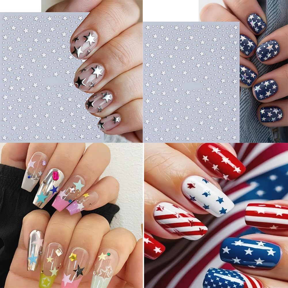 10 Sheets Star Nail Stickers for Nail Art, 3D Self-Adhesive Small Nail Decals, Nail Supplies Nail Art Design Accessories for Women and Girls Manicure DIY Decoration
