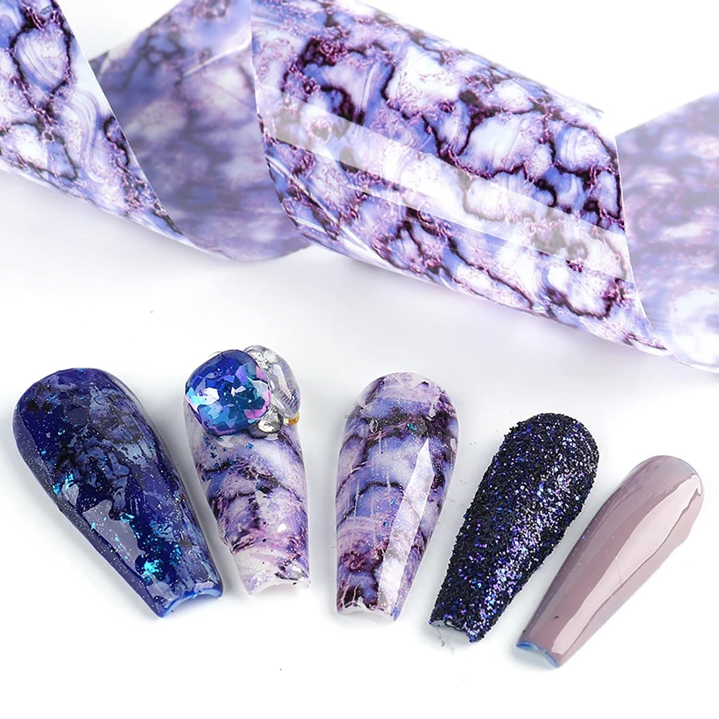 Marbling Holographic Nail Foil Stickers, Marble Polish Sheets Sky Starry Paper Foils for Nail Glue Polish, Women Manicure Film Decorations