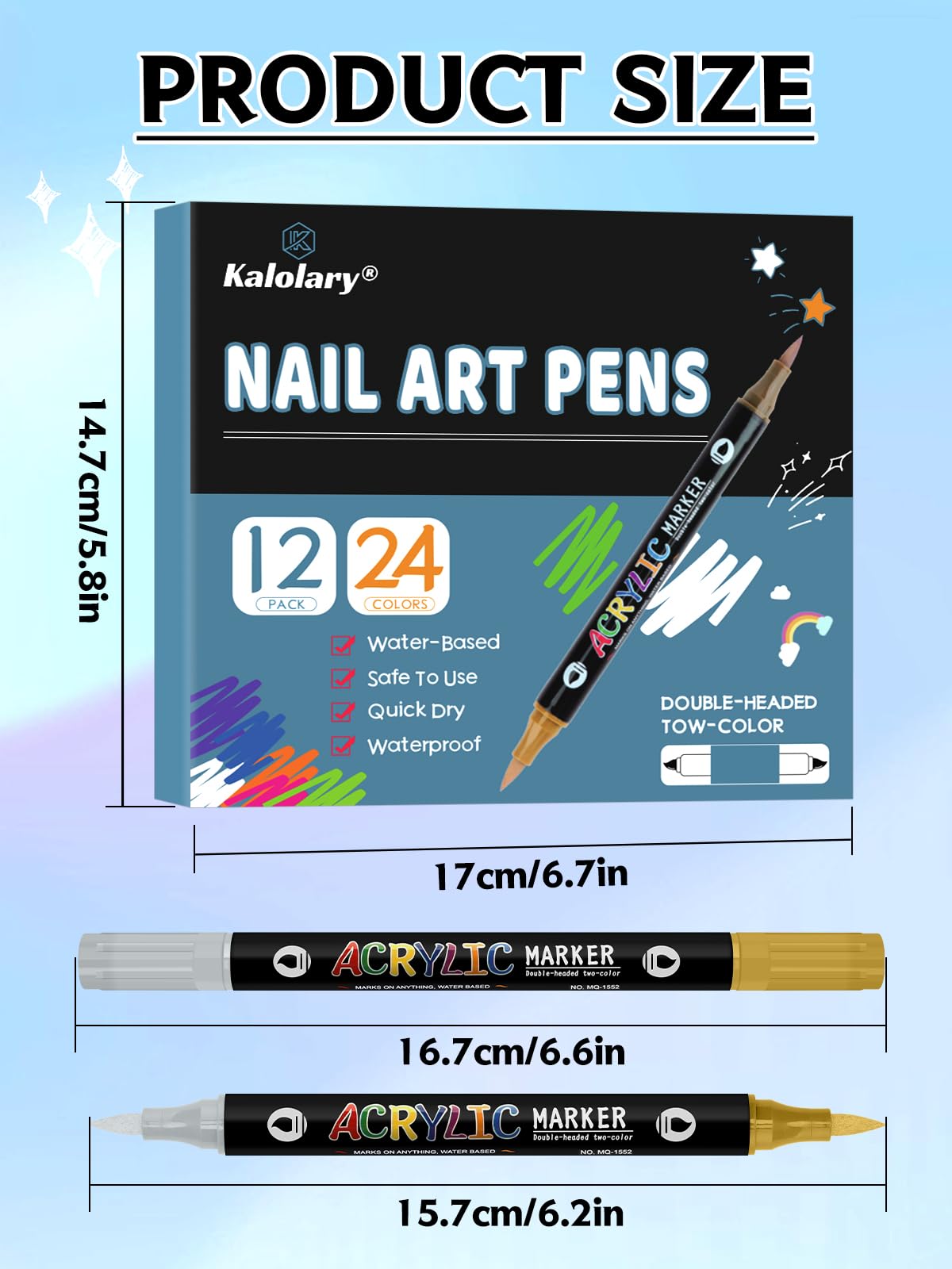 24 Color 3D Nail Art Polish Pens Set, Kalolary Nail Art Markers Point Graffiti Dotting Pen Drawing Painting Liner Double Headed Acrylic Paint for DIY Nail Art