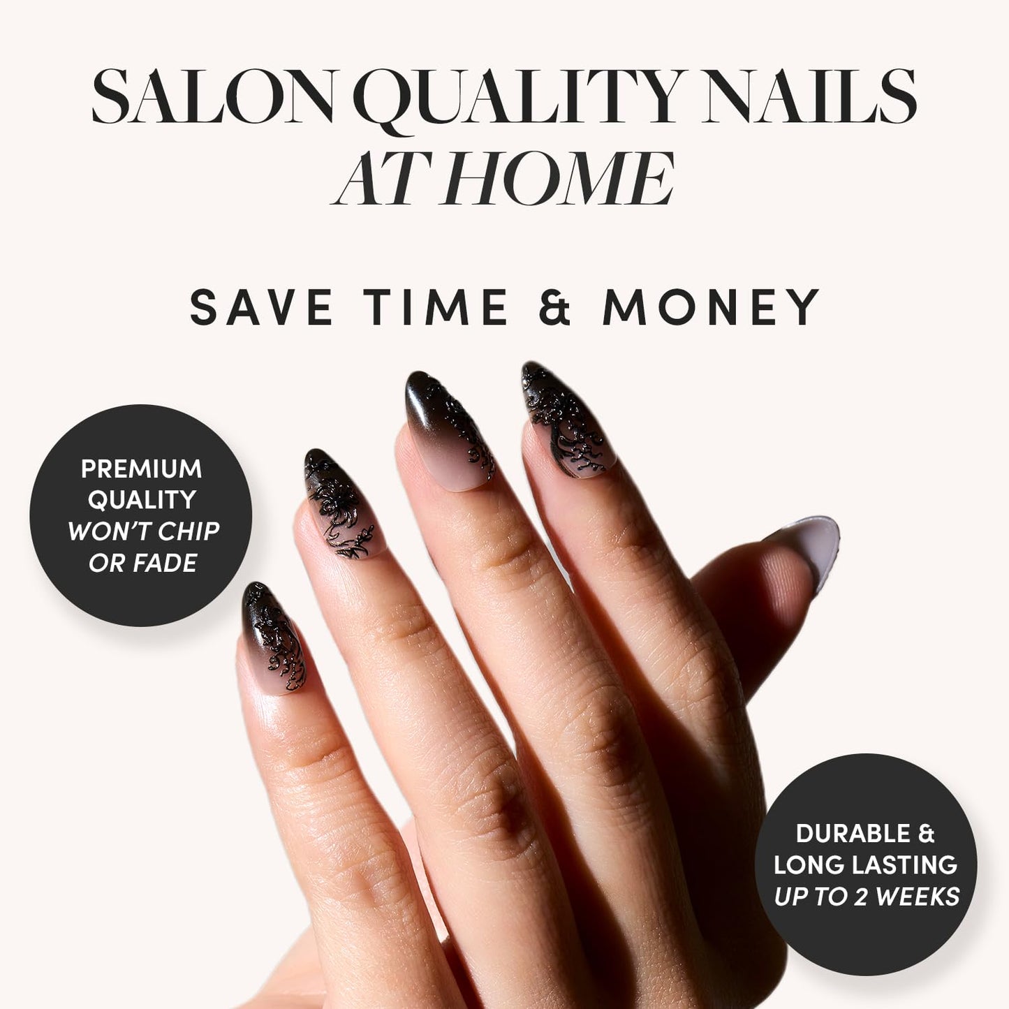 Glamnetic Press-On Nails Bundle - 'Til Death & Angel | Ombre 3D Lace Short Almond Fake Nails | Opaque White Short Almond Nails | Durable, Salon-Quality Nail Kits