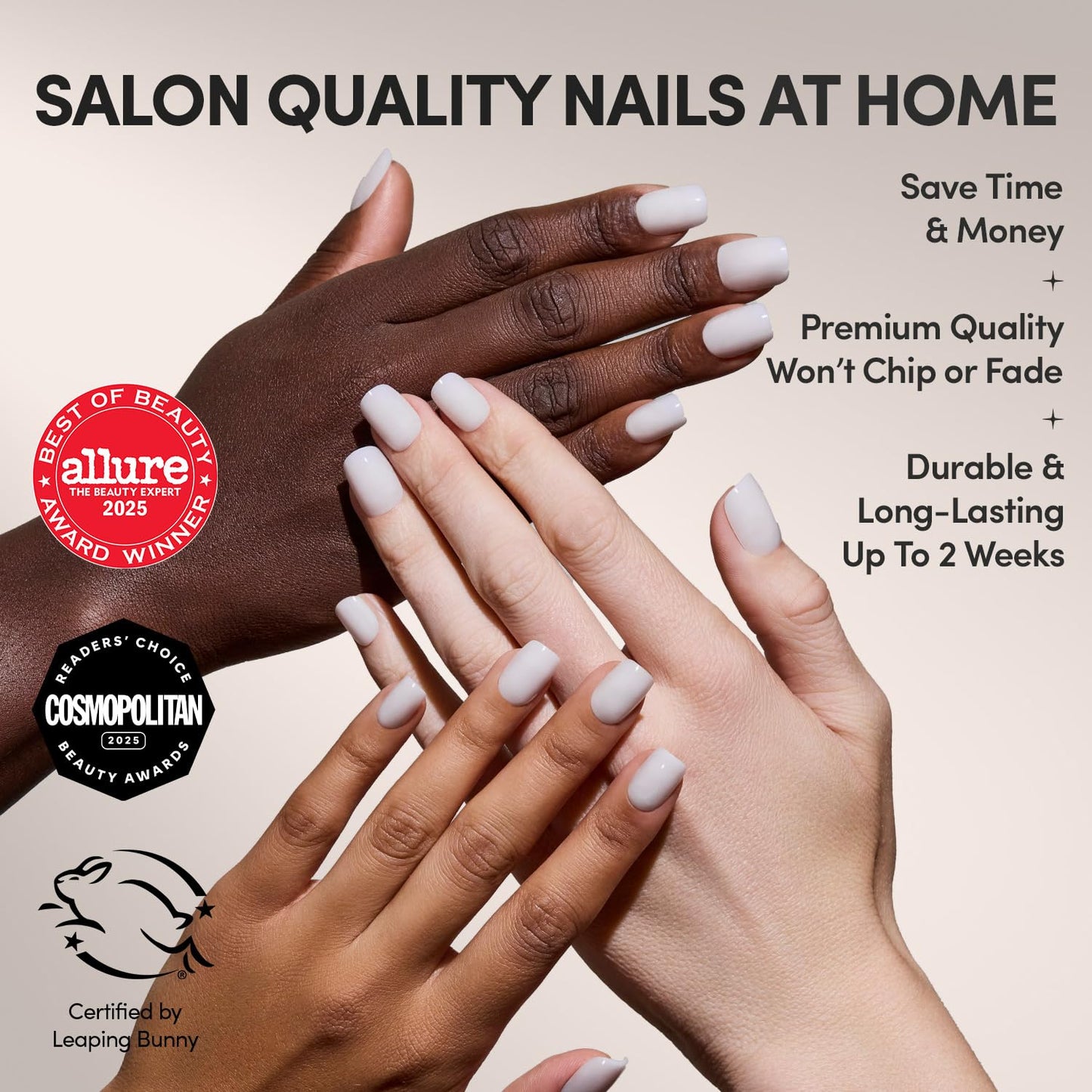 Glamnetic Press On Nails - Short Squoval Fake Nails, Milky White Nails, Clean Cut | 15 Sizes - 30 Nail Kit with Glue | Gift for Mom