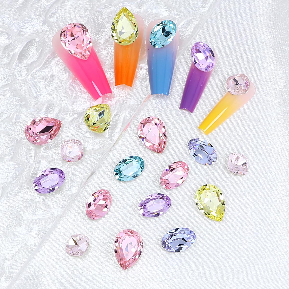 JINJIAO Large Nail Rhinestone,Pointback Mix Shape Nail Charms Mixed Color 3D Nail Art Rhinestone for Nail Art DIY Crafts