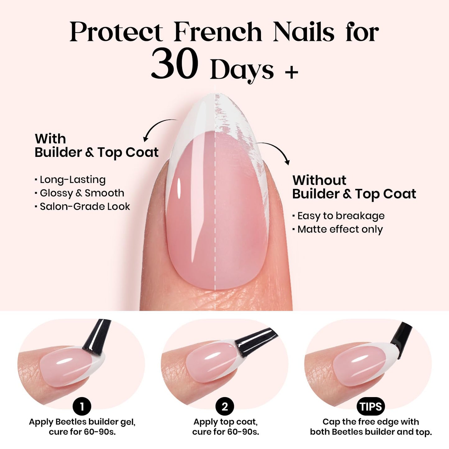 Beetles Soft Gel French Tips Press On Nails-210 Pcs Pink French Tip Nails Medium Almond Fake Nail Tips, Nails False Nails Art DIY Gift For Women