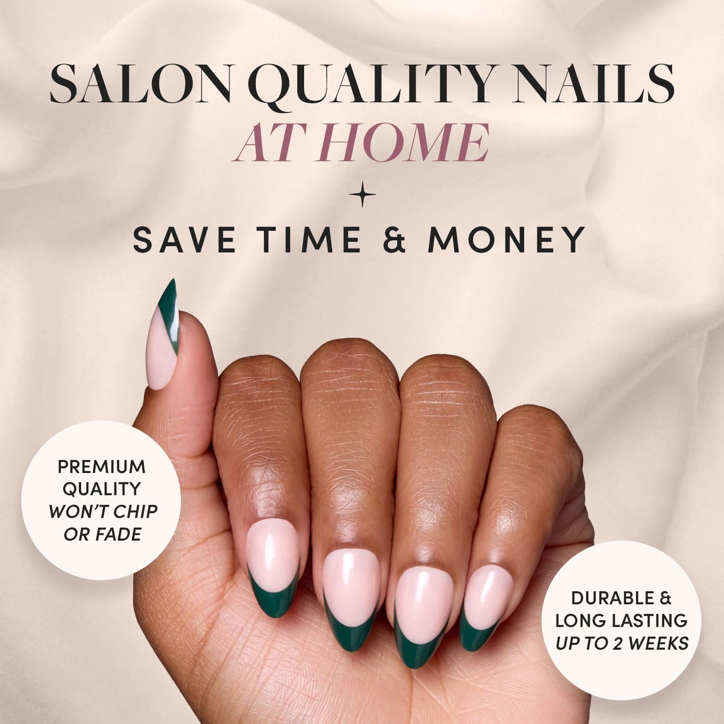 Glamnetic Press-On Nails Bundle - Château & Berry Maroon | Semi-Transparent Dark Green French Tip Short Almond False Nails | Dark Red Short Round Fake Nails | Reusable, Salon-Quality Nail Kits