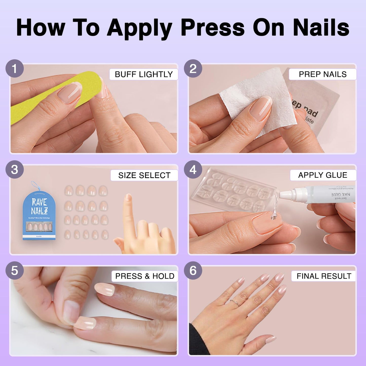 Rave Nailz Glazed French Tip Press On Nails (30 Count) - Short Oval Glossy Press On Nails with Subtle Elegance - Chip-Resistant Fake Nails with Glue, Includes File, Long-Lasting 2+ Weeks