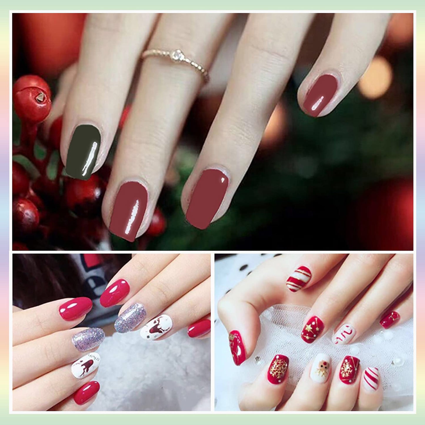 336 Pieces 24 Sheets Christmas Nail Stickers Full Nail Wraps Adhesive Nail Art Stickers Nail Polish Strips for Women with Nail File, Cuticle Stick(Classic Series)