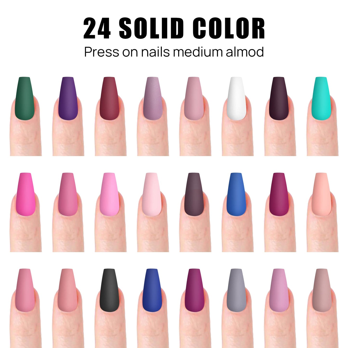 Press On Nails - LADYING 576 Pcs Coffin Ballet Shape Fake Nails, Full Cover Acrylic False Nail,24 Color With 6g Nail Glue