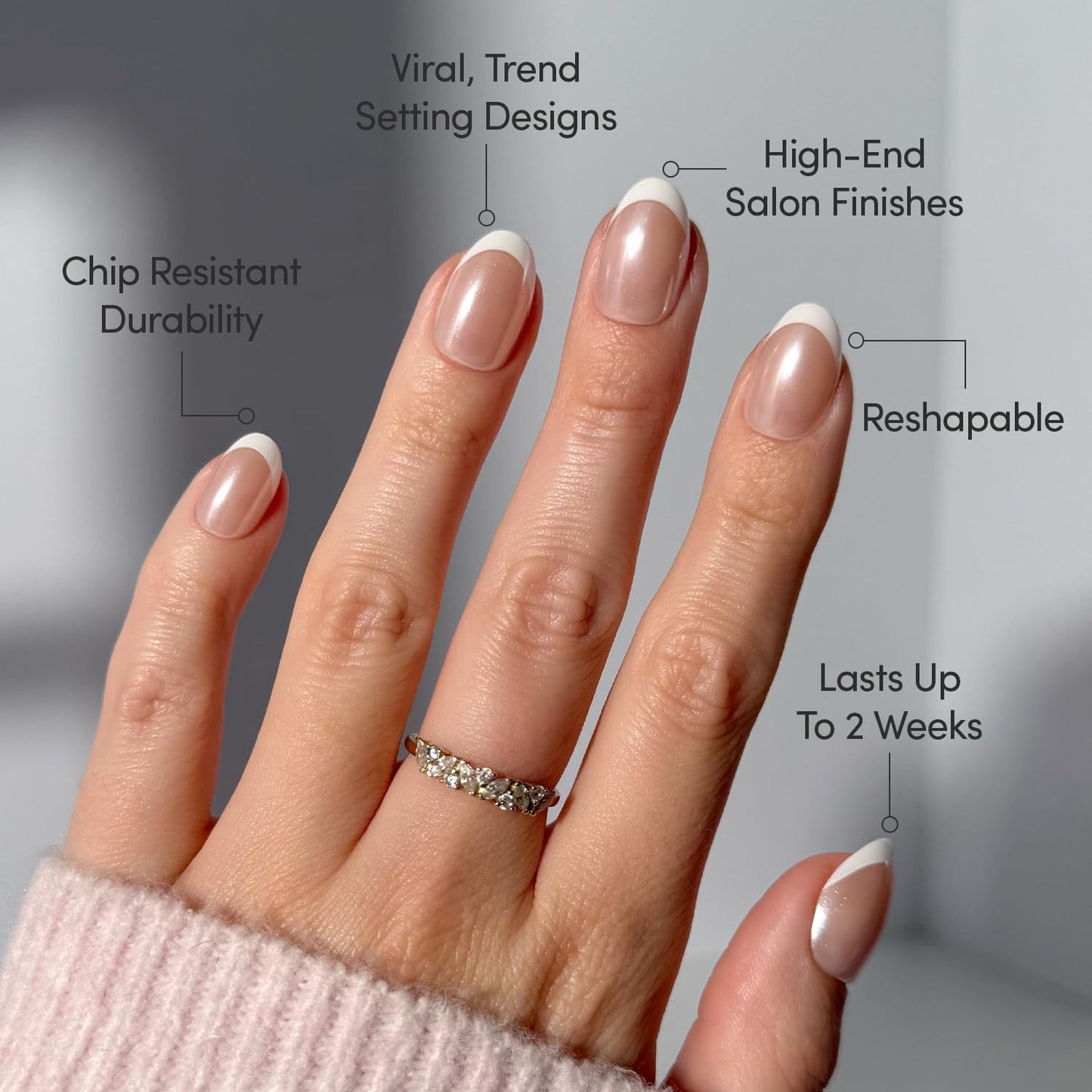 Glamnetic Press On Nails - Short Oval Fake Nails, White French Tip Nails, Pearlfect | 15 Sizes - 30 Nail Kit with Glue | Gift for Mom