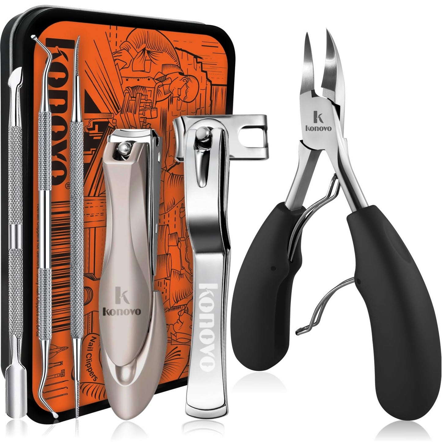 Toenail Clippers for Seniors Thick Toenails, Toe Nail Clippers Adult Thick Nails Long Handle, Professional Heavy Duty Nail Clippers 6Pcs Black
