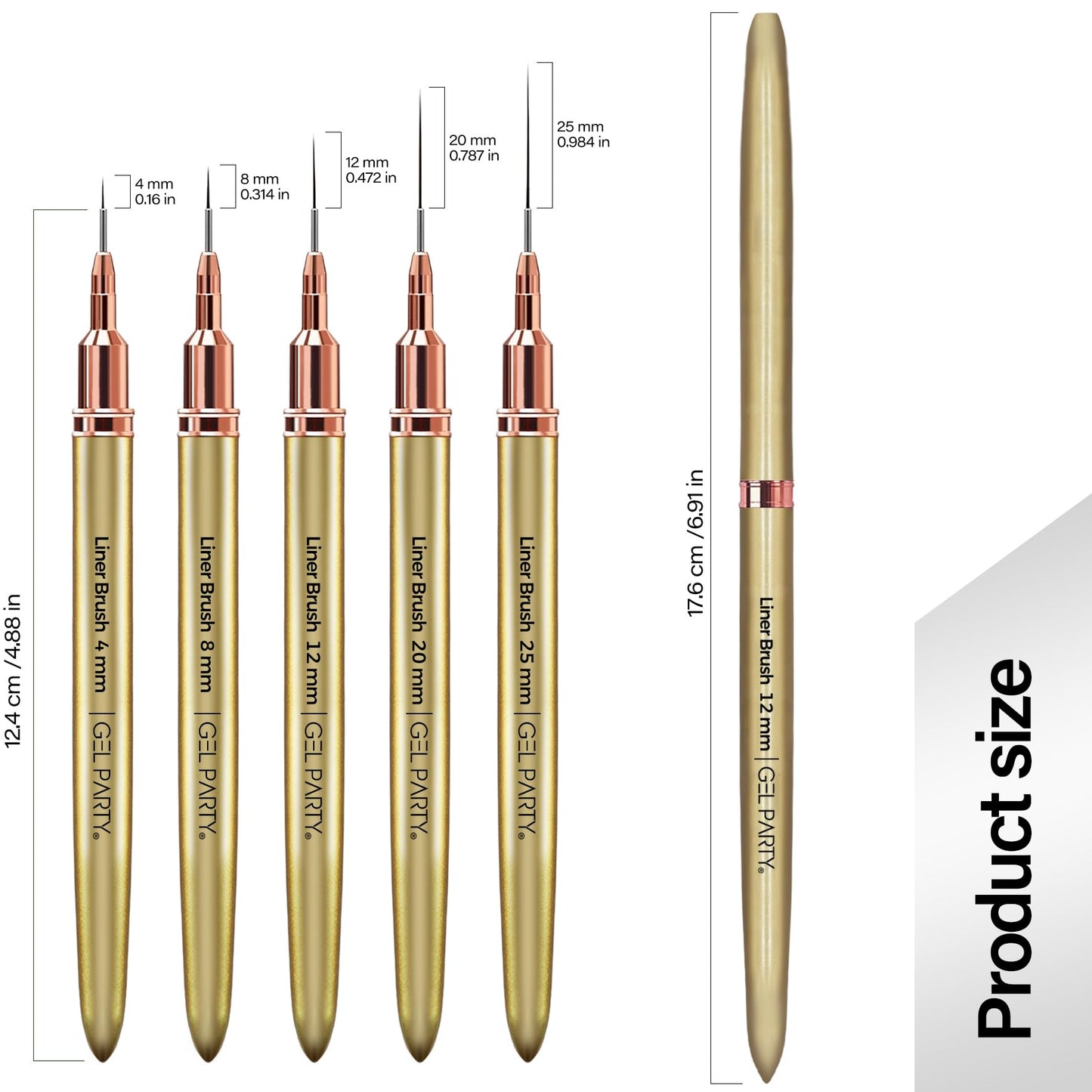 GELPARTY 7Pcs Gold Nail Art Brush Set - Professional Ultra-Fine Liner & Detail Brushes for Gel Polish & Acrylic Nails - Includes Agate Stone Palette & Brush Holder - Manicure Drawing Tool Kit
