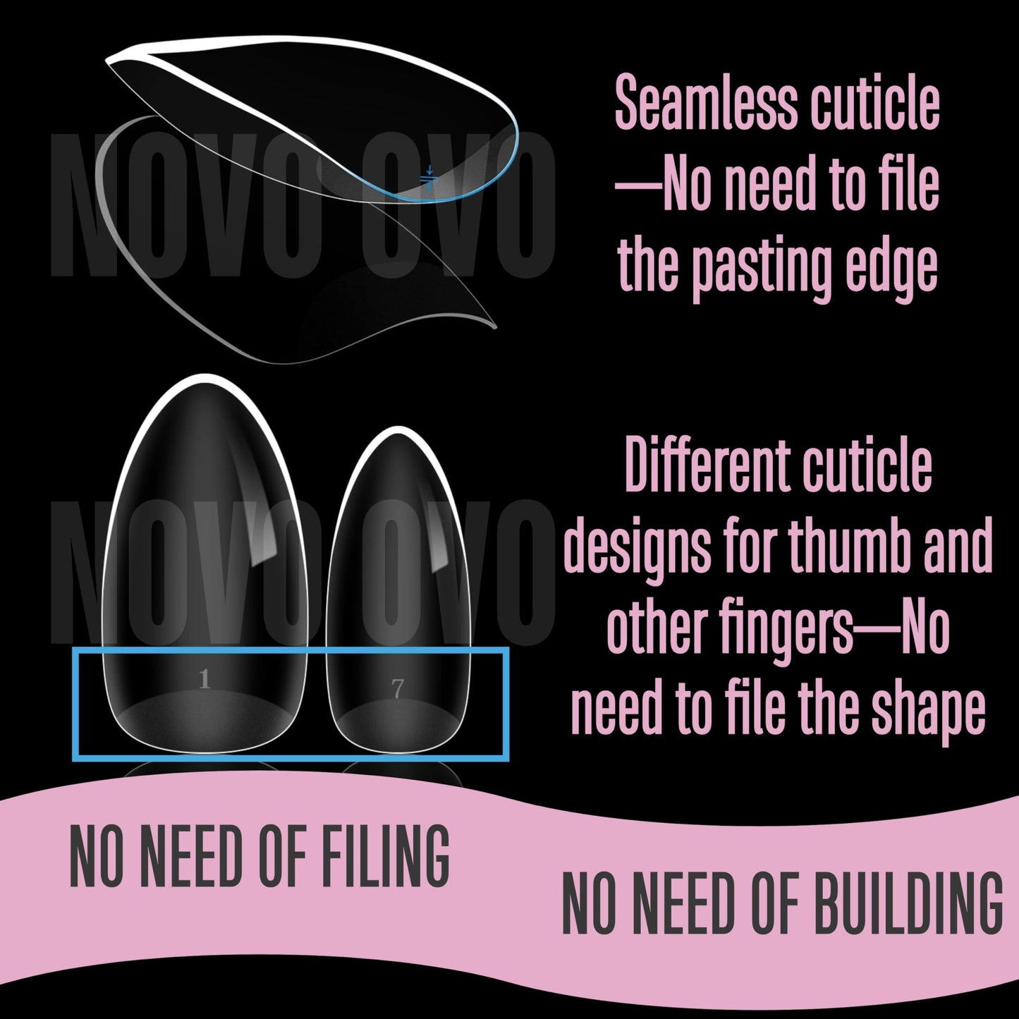 NOVO OVO Extra Thick Almond Nail Tips Press on Natural Curve, Medium Soak Off Soft Gel Fake Nail Extension, Full Cover Matte Cuticle False Nails for Acrylic French, Salon DIY x 14 Sizes 336 pcs