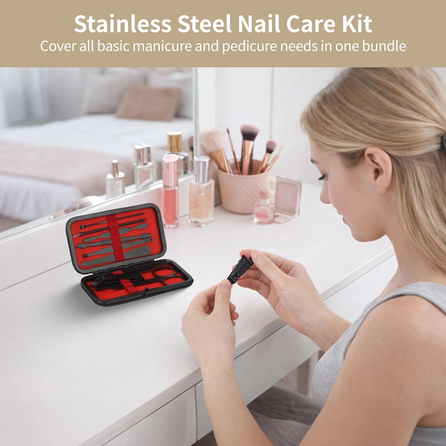 12 Pcs 10-in-1 Manicure Set, Stainless Steel Nail Pedicure Kit with PU Leather Travel Case, Multi-Functional Grooming Set for Men and Women, Ideal Birthdays & Christmas Gifts