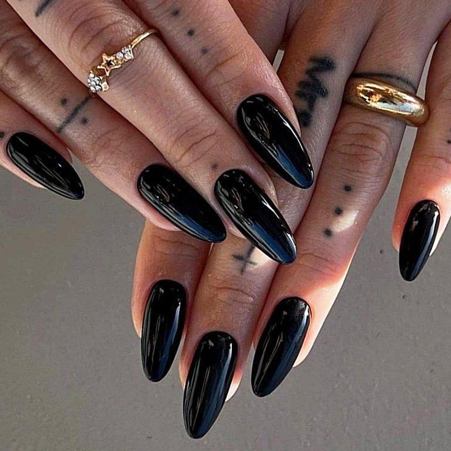 GLAMERMAID Press on Nails and Press on Toenails Sets,48 Pcs Black Almond Glue on Nails and Toenail Press ons,Summer Hand and Toenails Sets for Women Girls Gift