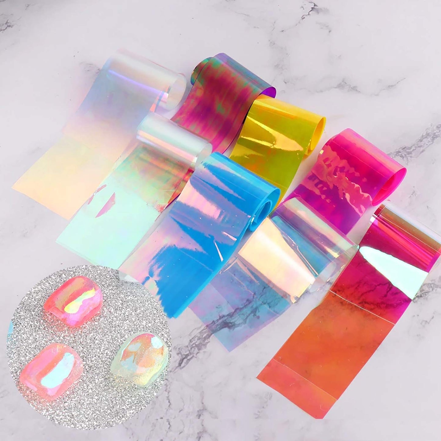 Glass Nail Foil Stickers, 30 Rolls Glass Fragments Nail Art Foils Stickers Paper, Aurora Laser Design Nail Wraps Decals DIY&Salon Manicure Accessories
