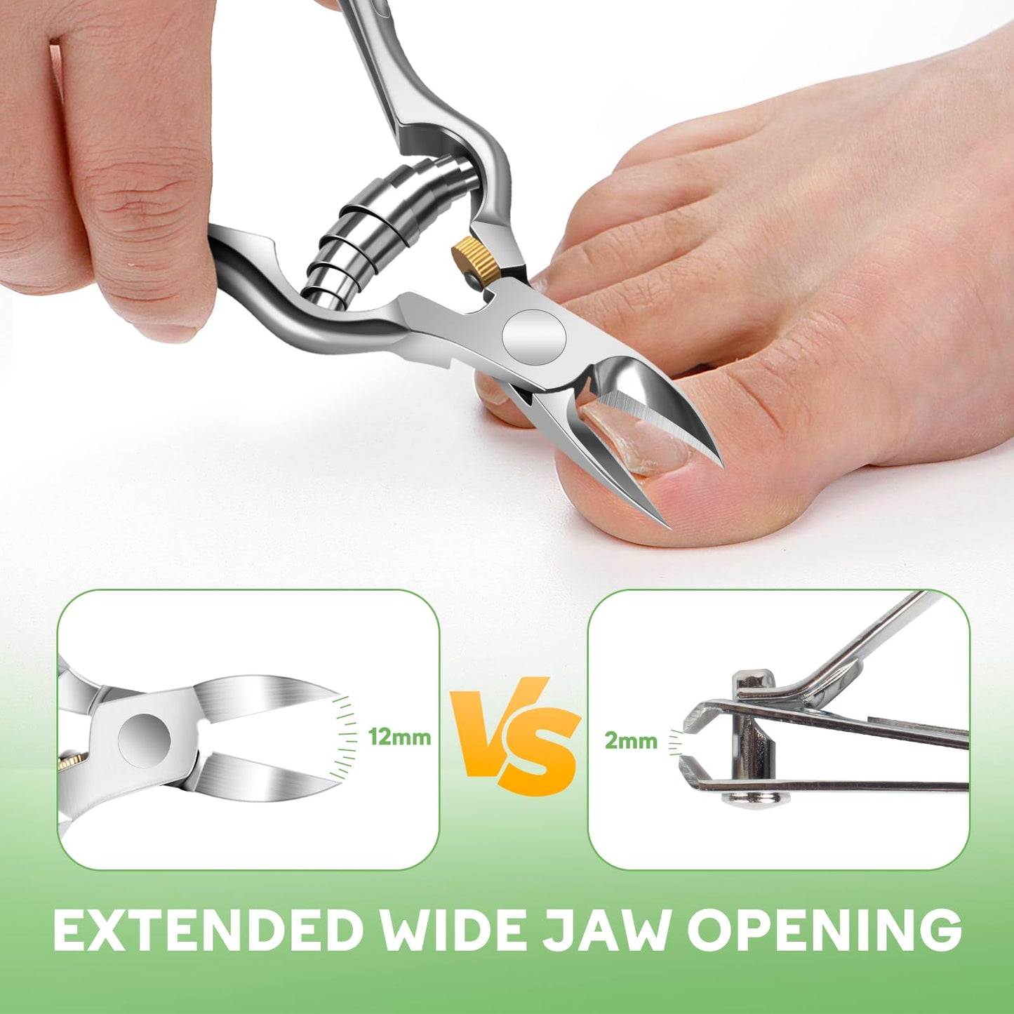 Podiatrist Ingrown Toenail Clippers for Thick Nails, Heavy Duty Toenail Clippers for Seniors with Long Handle, Professional Angled Slanted Nail Clippers for Men, Women, Adult, 3PCS