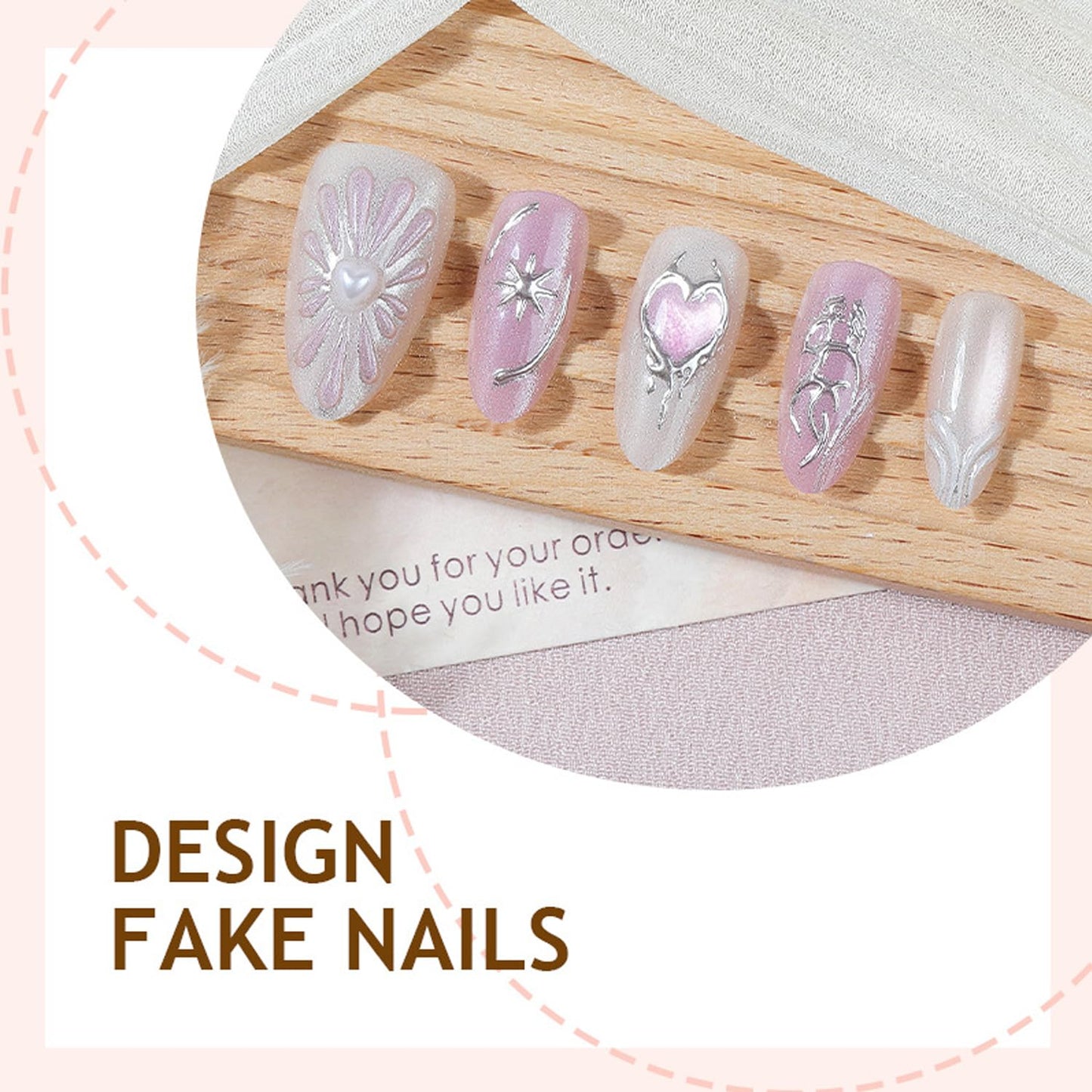 30Pcs Valentine Press on Nails Medium Almond Fake Nails with 3D Rhinestone Design Heart Star False Nails Silver Irregular Line Glue on Nail Pink Glitter Full Cover Chrome Silver Acrylic Nail for Women
