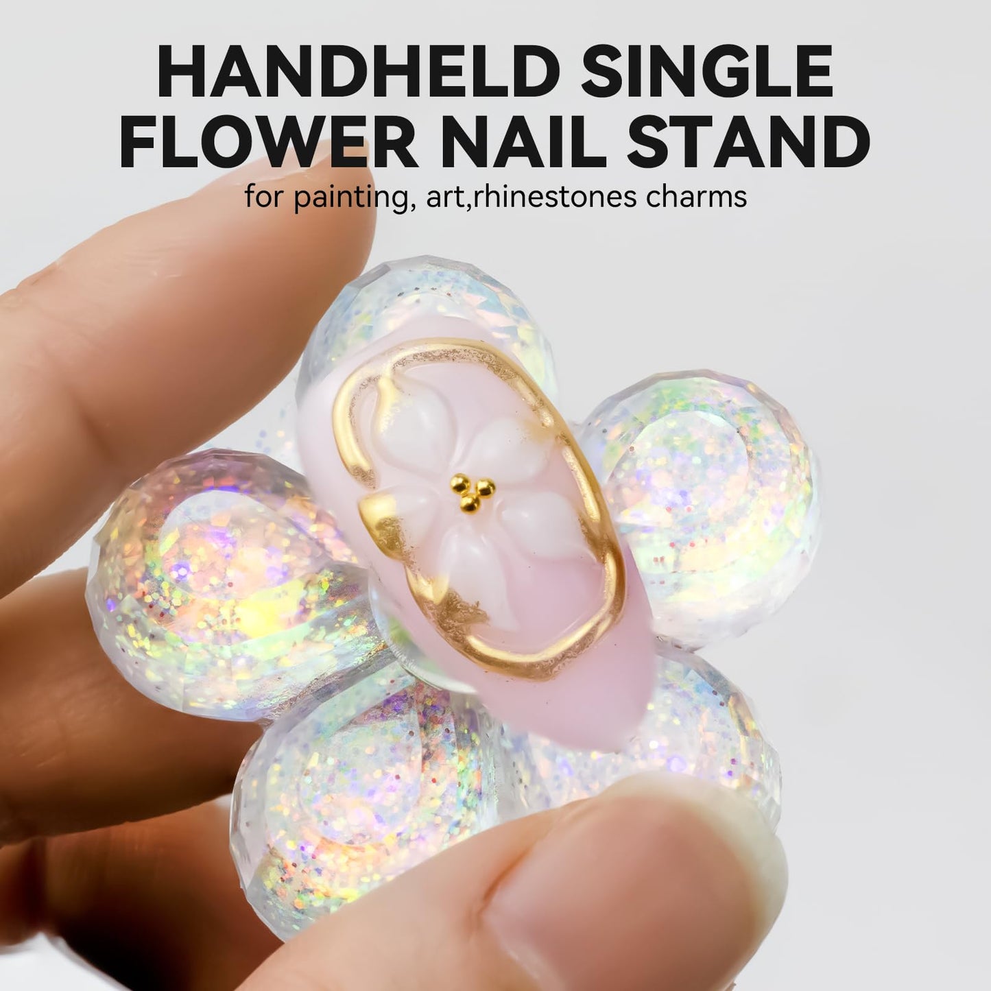 ESUOHYM Nail Stand for Press On Fake Nails Painting Display Practice, Powerful Magnetic Nail Holder for Design, Flower Nail Stand with 200 PCS Double-Sided Tapes, Nail Tools for Home Salon